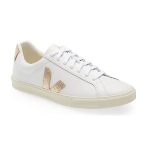 Veja White Gold Leather Sneakers